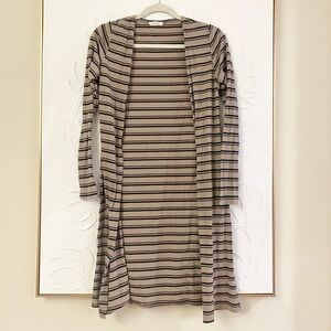 Striped Long Cardigan with Side Slits